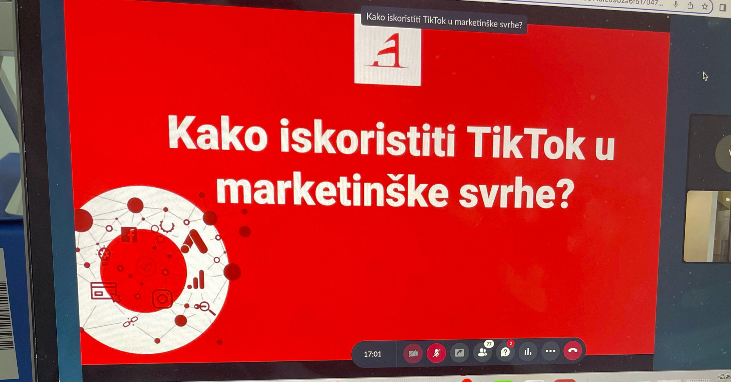 Prikaz zaslona Arboninog webinara na temu "Kako iskoristiti TikTok u marketinške svrhe?"